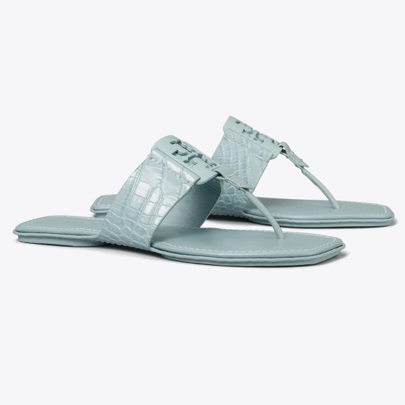 TORY BURCH * $248 * Georgia Northern Blue Soft Croc Embossed Logo Sandal - Picture 3 of 8